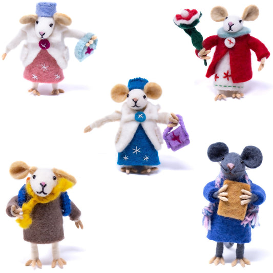 Family of Mice- Handmade Felt Collectibles- Set of Five