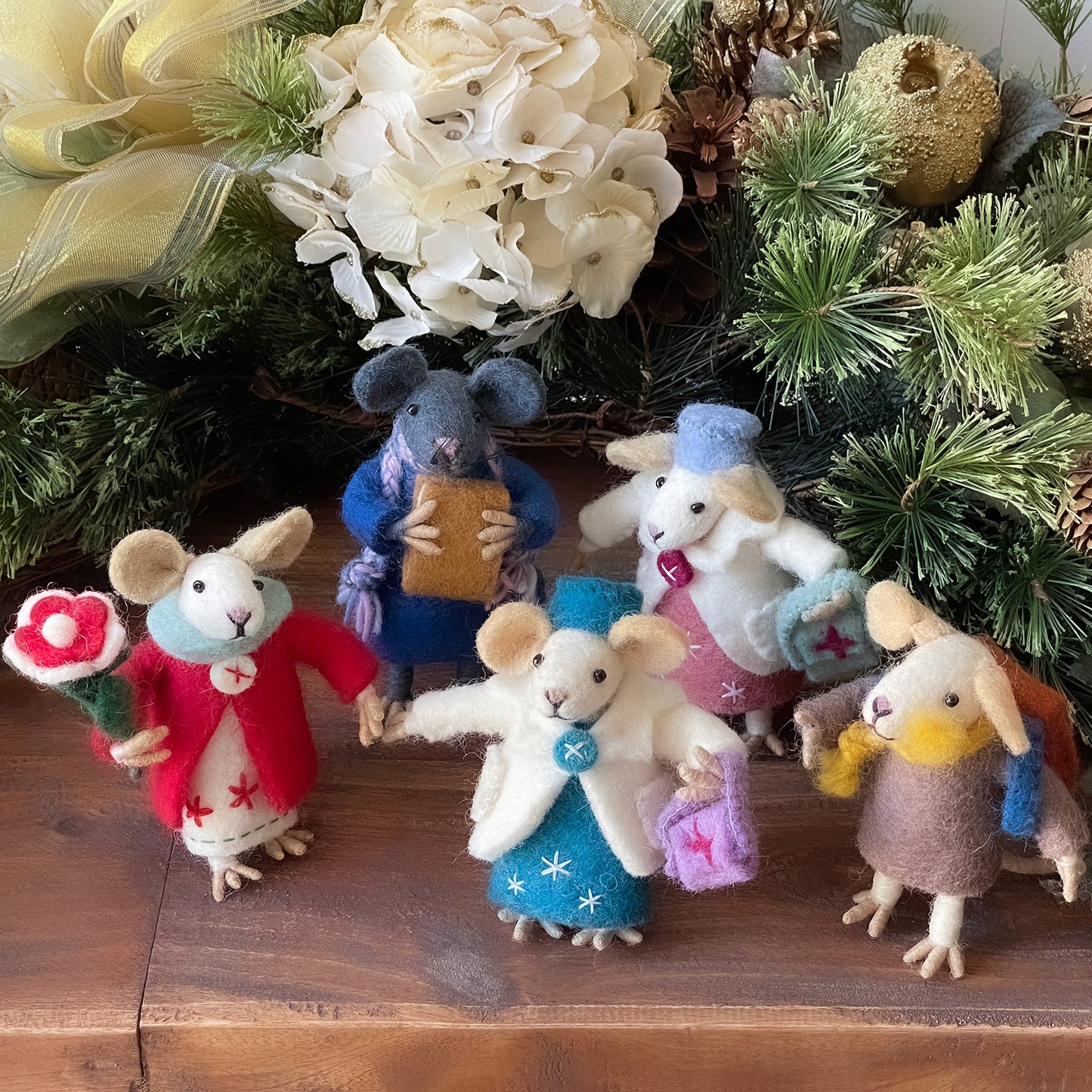 Family of Mice- Handmade Felt Collectibles- Set of Five