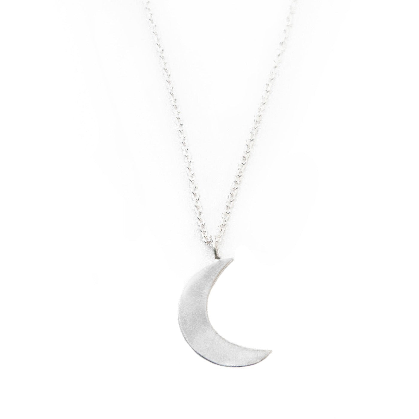 Silver Crescent Moon Necklace -Polished Finish - 16"