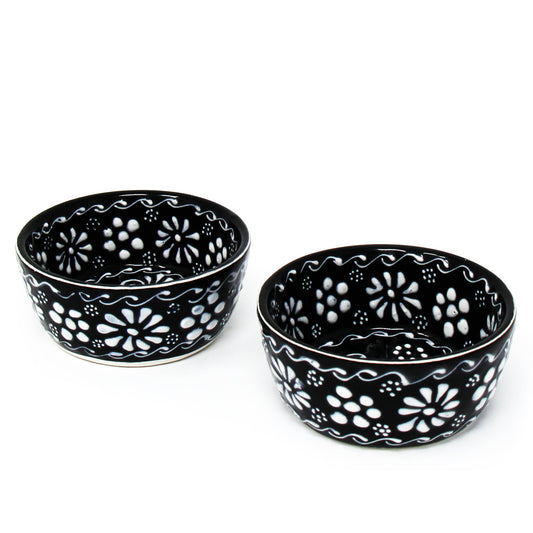 Set of 2 Encantada Handmade Pottery Appetizer & Dip Bowl- Ink