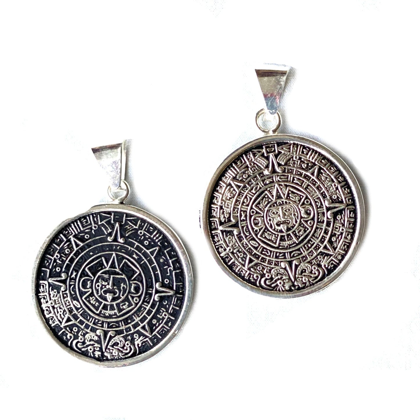 Alpaca Silver Aztec Calendar Pendant with 16" Chain