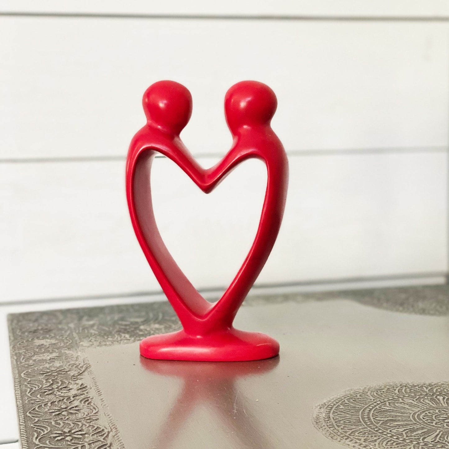 Handcrafted Soapstone Lover's Heart Sculpture in Red - 8-Inch- Smolart