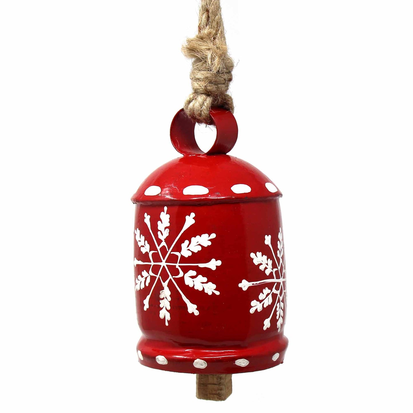 Recycled Iron-Rustic Red and White Snowflake Hanging Bell