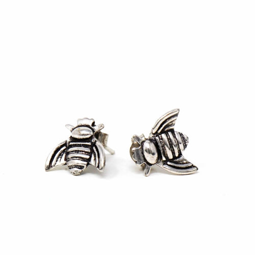 Honeybee Stud Earrings-Silver over Brass w/ Antique Finish