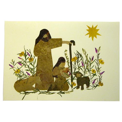 <center>Mary & Joseph - Handmade Floral Christmas Card</br>Made by Woman Artisans in El Salvador</br>Measures: 6-7/8 in. tall x 4-3/4 in wide</center>