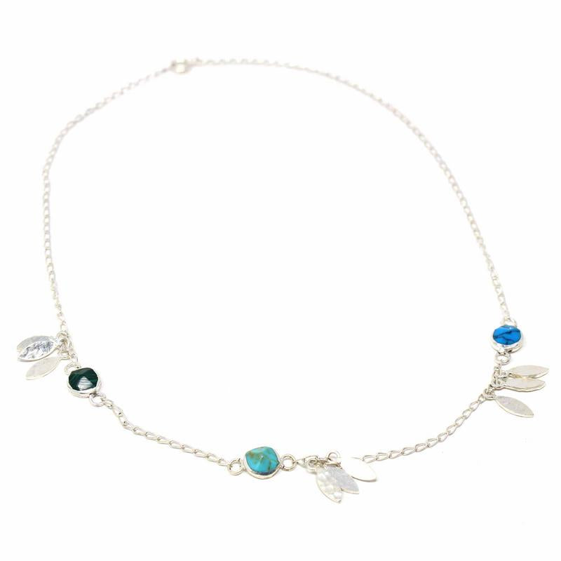 Handcrafted Alpaca Silver Feathers and Turquoise Necklace