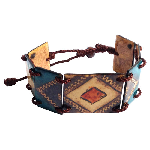 <center>Adjustable Calabash Bracelet  w/ Rhombus Design - Blue<br/>Handmade in Columbia</center>