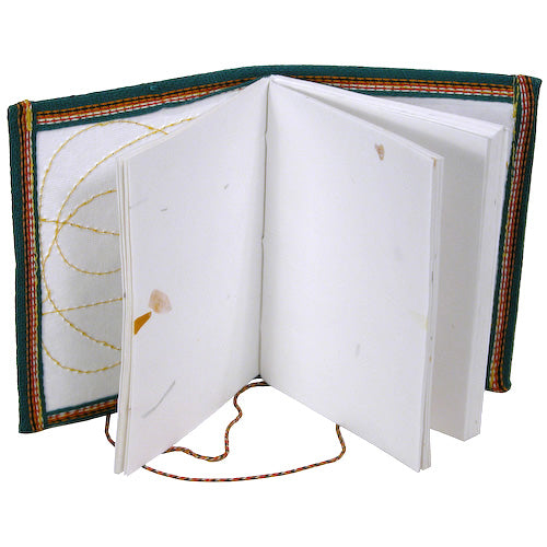 <center>Stitched Cloth Diary with hand made paper pages</br>Measures 4-1/2" wide x 6" high - Includes 100 pages<center>