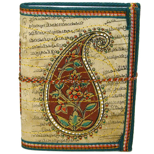 <center>Block-Printed and Stitched Cloth Diary with Paisley Design</br>Measures 4-1/2" x 6" high<center>