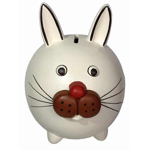 Ceramic Bunny Rabbit Bank from Peru-White