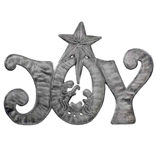 JOY Metal Art with Nativity Scene (11" x 8") - Croix des Bouquets