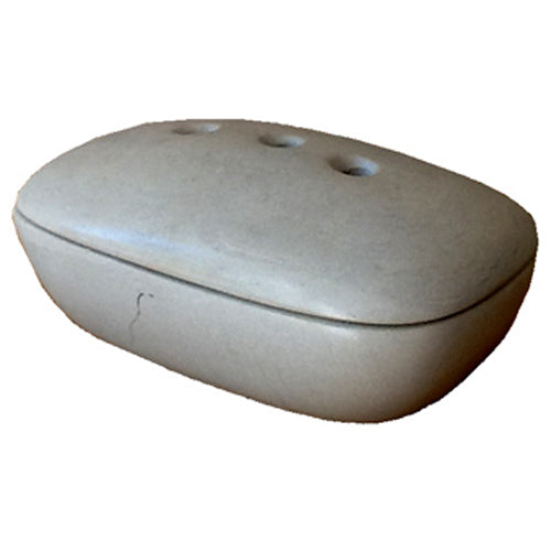 <center>White Soapstone Soap Dish - Closed</br>Measures 1-3/4'' high x 5-1/2'' long x 4'' wide, inside depth 1-1/2"</br>Crafted by Artisans in Haiti</center>