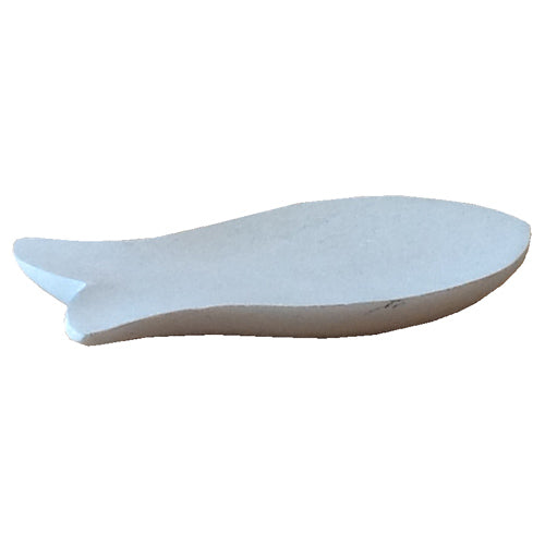 <center>Smooth Soapstone Fish Dish White</br>7/8'' high x 7'' wide x 3 3/8'' deep</br>Crafted by Artisans in Haiti</center>