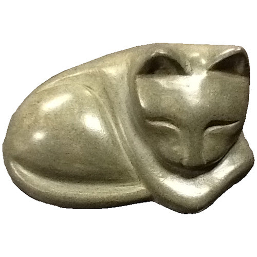 <center>Grey Soapstone Cat Figurine</br>2 1/4'' high x 3 7/8'' wide x 3'' deep</br>Crafted by Artisans in Haiti</center>