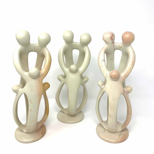 Natural Soapstone Family Sculpture - 8 Inches, 2 Parents, 3 Children - Smolart