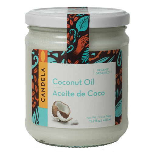 <center>USDA Certified Organic Coconut Oil: </br>15.2 fl oz. / 450 ml bottles</br>Certified Fair Trade in Peru</center>