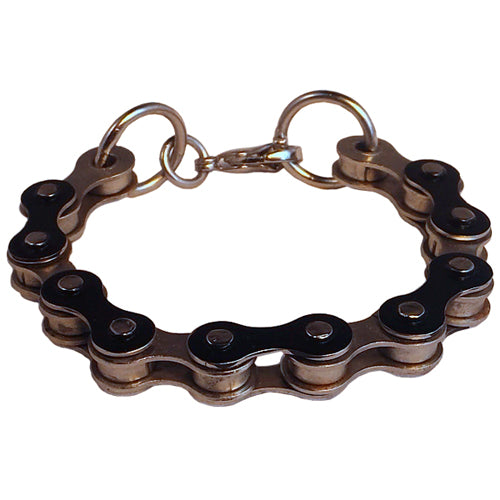 <center>Recycled Bicycle Chain Bracelet - Silver and Black <br> Medium Size (7-1/2 inches)</center>