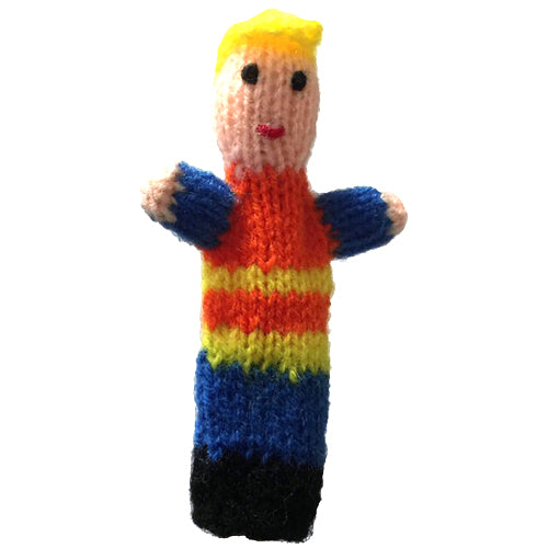 <center>White Construction Worker Finger Puppet</br>Crocheted by Artisans in Peru </center>