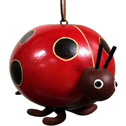 <center>Ceramic Accented Ladybug Gourd Ornament</br>Handmade by Artisans in Peru</center>