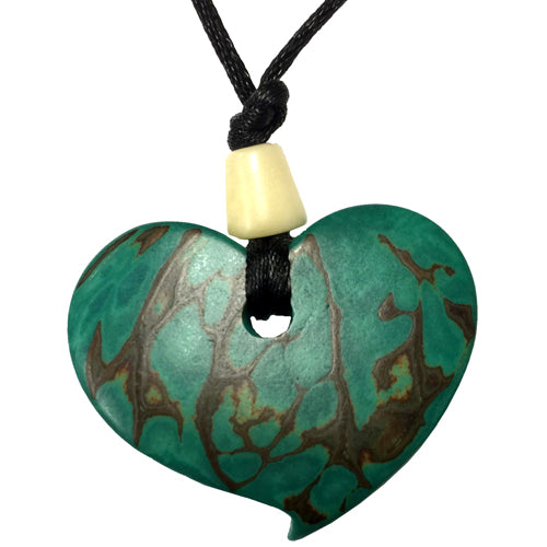 <center>Tagua Green Raindrop Pendant - Carved by Artisans of Ecuador </br> 1-1/2" x 1-1/2" and 18-1/2" long </center>