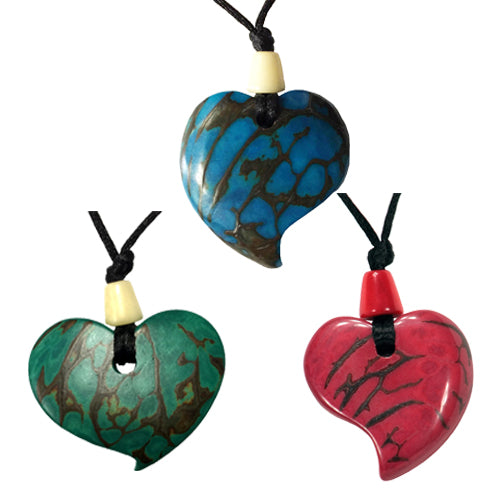 <center>Tagua Raindrop Pendants - Carved by Artisans of Ecuador </br> 1-1/2" x 1-1/2" with cording that has an 18-1/2" drop </center>