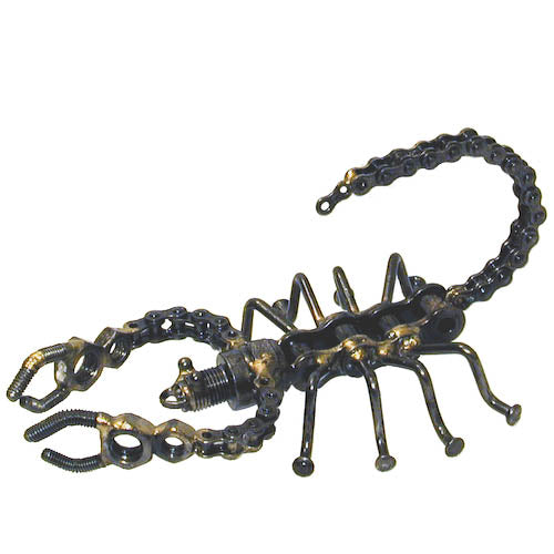 <center>Scorpion Junkyard Critter Crafted by Artisans in India</br> Measures: 2-1/2" high x 3-3/4" wide x 5-3/4" deep </center>