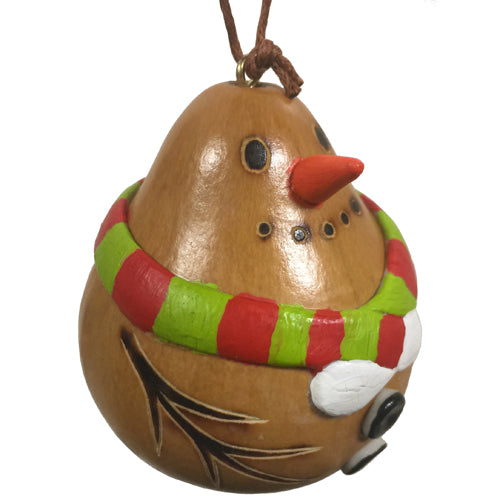 <center>Ceramic Accented Snowman Gourd Ornament</br>Handmade by Artisans in Peru</center>