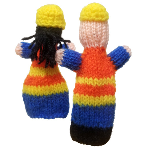 <center>Man & Woman Construction Worker Finger Puppets - Back View</br>Crocheted by Artisans in Peru </center>