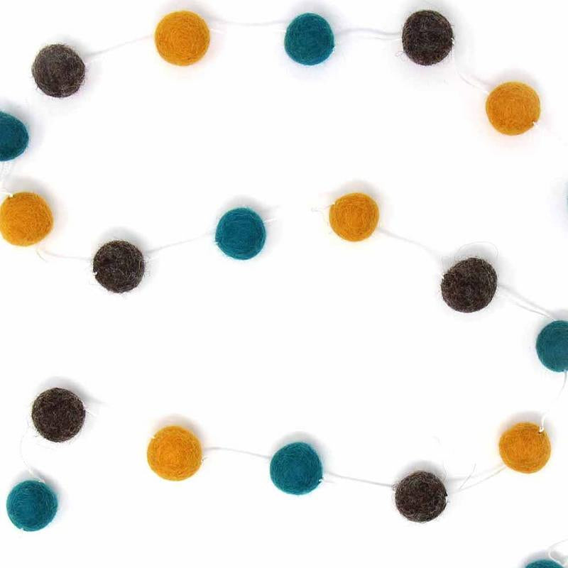 Hand Crafted Pom Pom Garlands- Blue/Grey/Yellow-Handmade in Nepal