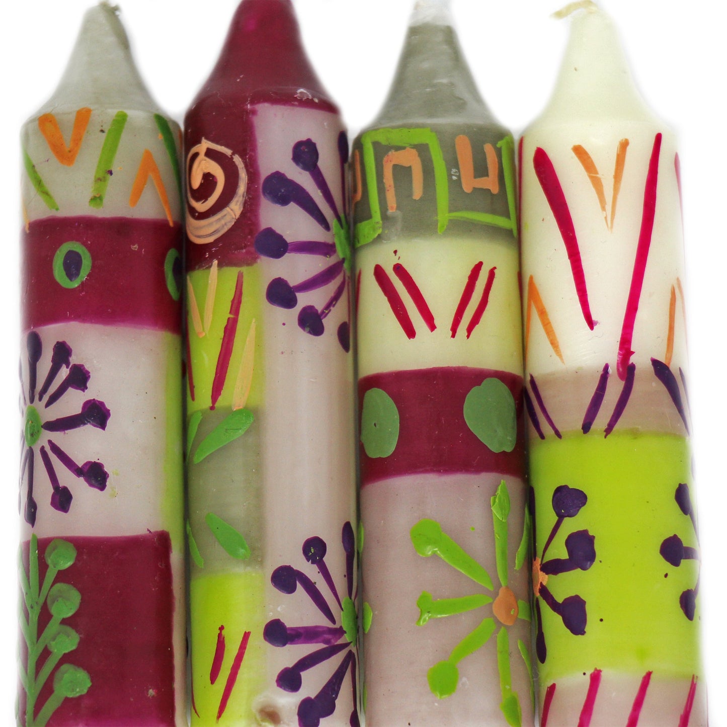 Hand-Painted 4" Dinner or Shabbat Candles, Set of 4 (Kileo Design)