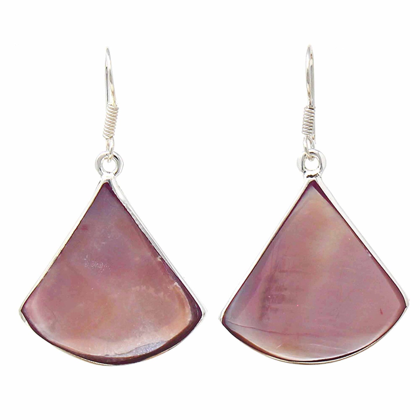 Silver Pink Clam Shell Fan Drop Earrings