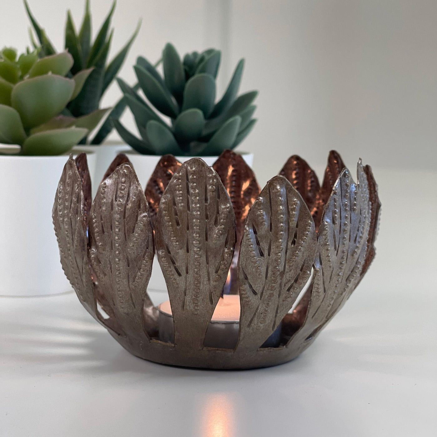 Decorative Drum Art Bowl or Votive, Mango Leaf