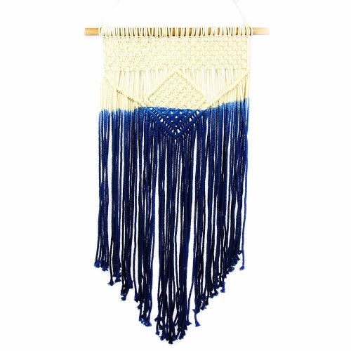 Hand-Woven Macrame Boho Wall Hanging in Blue