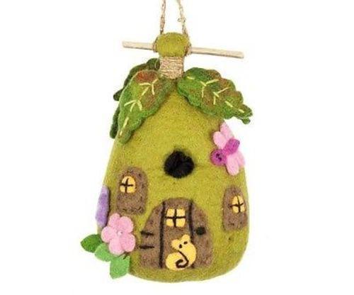 Felt Birdhouse-Fairy House -Green/Pink- Wild Woolies