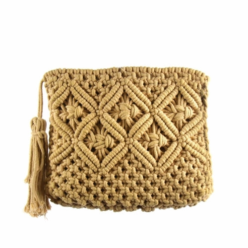 Macrame Clutch with Tassel- Tan