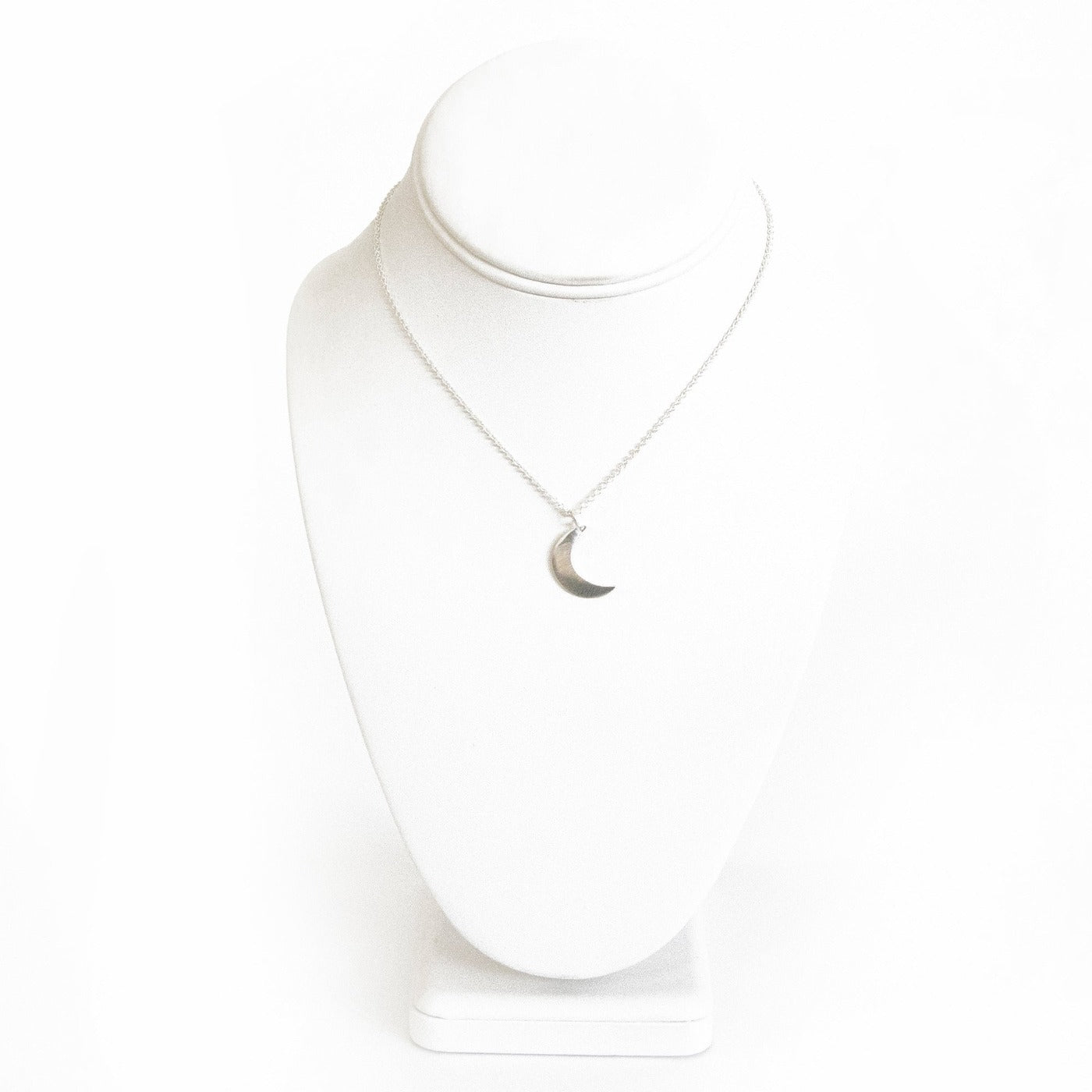 Silver Crescent Moon Necklace -Polished Finish - 16"