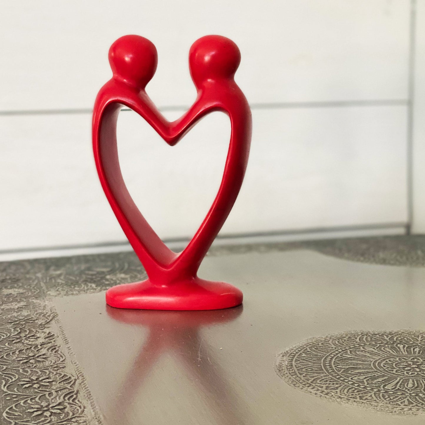 Handcrafted Soapstone Lover's Heart Sculpture in Red - 8-Inch- Smolart