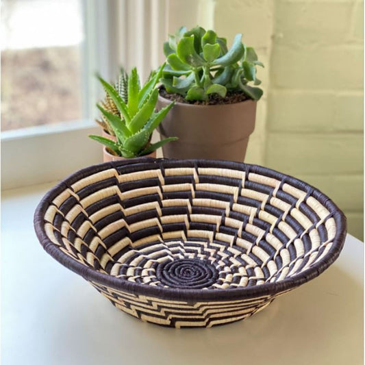 Woven Sisal Basket- Feathered Monochrome Pattern