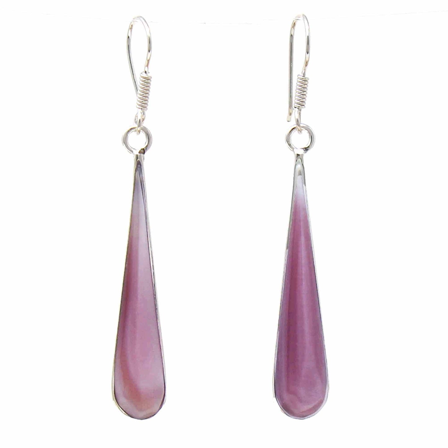 Alpaca Silver and Pink Clam Shell Elongated Teardrop Earrings