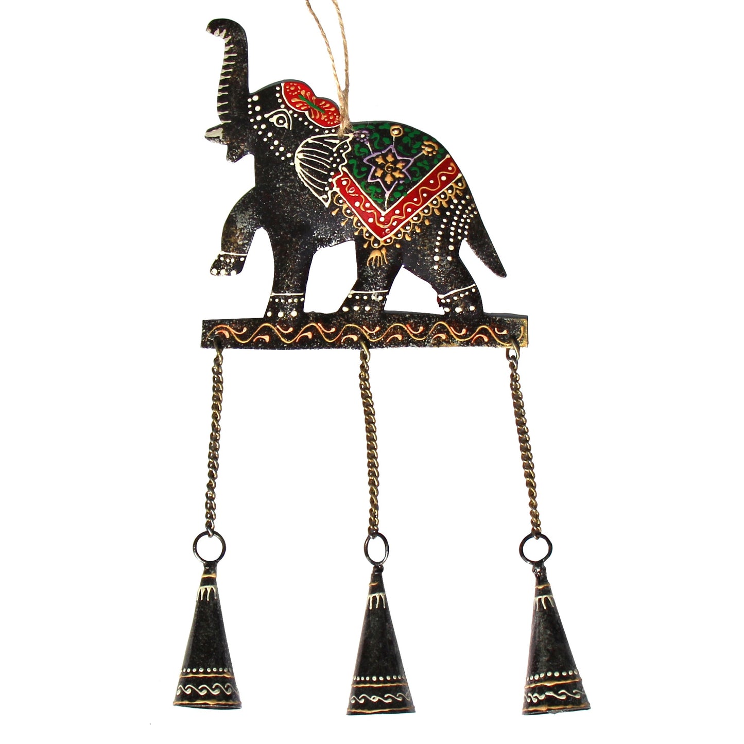 Hand-Painted Embossed Elephant Wind Chimes Made from Recycled Iron