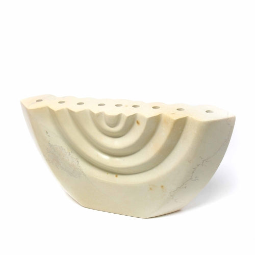 Hand Carved Menorah - White/Marbled Soapstone- Fair Trade-Smolart- Kenya