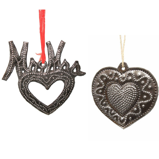 Newlyweds Christmas Ornaments Set-Metal Heart Haitian Metal Drum- Set of 2