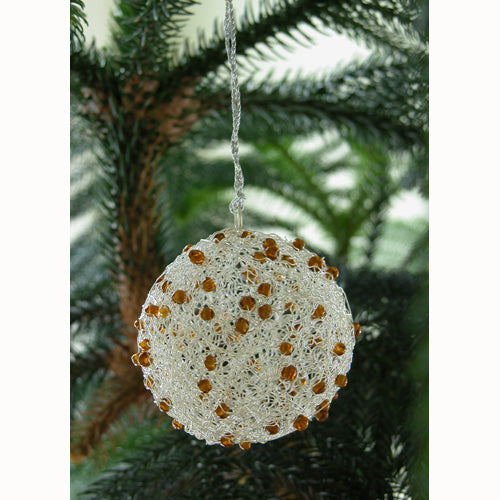 <center>Silver Wire Ball Christmas Ornament w/ Brown Beads</br>Measures: 3" diameter</center>