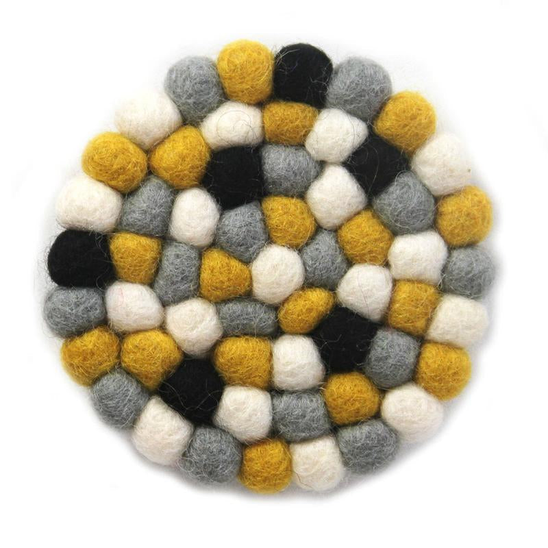 Hand Crafted Felt Ball Coasters from Nepal: 4-pack, Bumble Bee- Global Groove