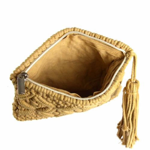 Macrame Clutch with Tassel- Tan