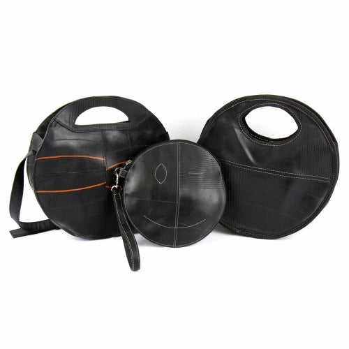 Round Eco-Friendly Shoulder Bag-Black- Recycled Rubber-India