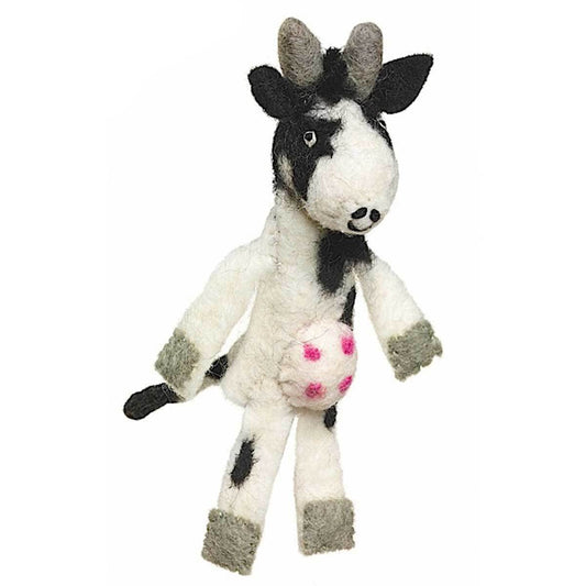 Woolie Finger Puppet - Black and White Cow - Wild Woolies- Nepal