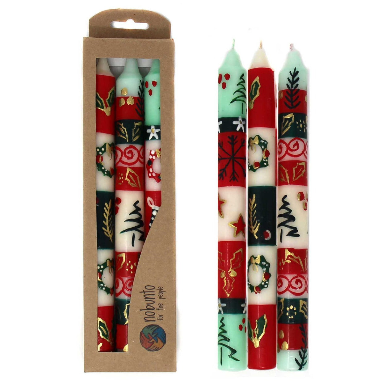 Set of 3 Boxed Tall Hand-Painted Candles - Ukhisimui Design - Nobunto