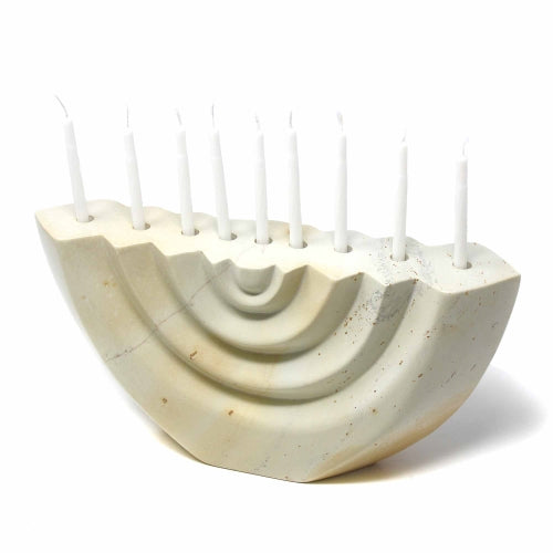 Hand Carved Menorah - White/Marbled Soapstone- Fair Trade-Smolart- Kenya