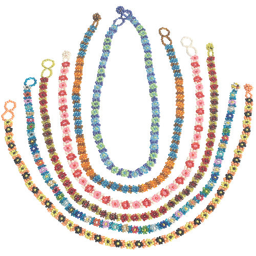 <center>Flower Beaded Collar Necklaces Crafted by Artisans in Guatemala </br> Each Measures approximately 14” in length</center>